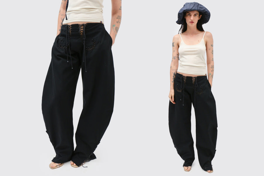Maimoun Zoe Gustavia Anna Whalen Black Laced Circle Leg Pant