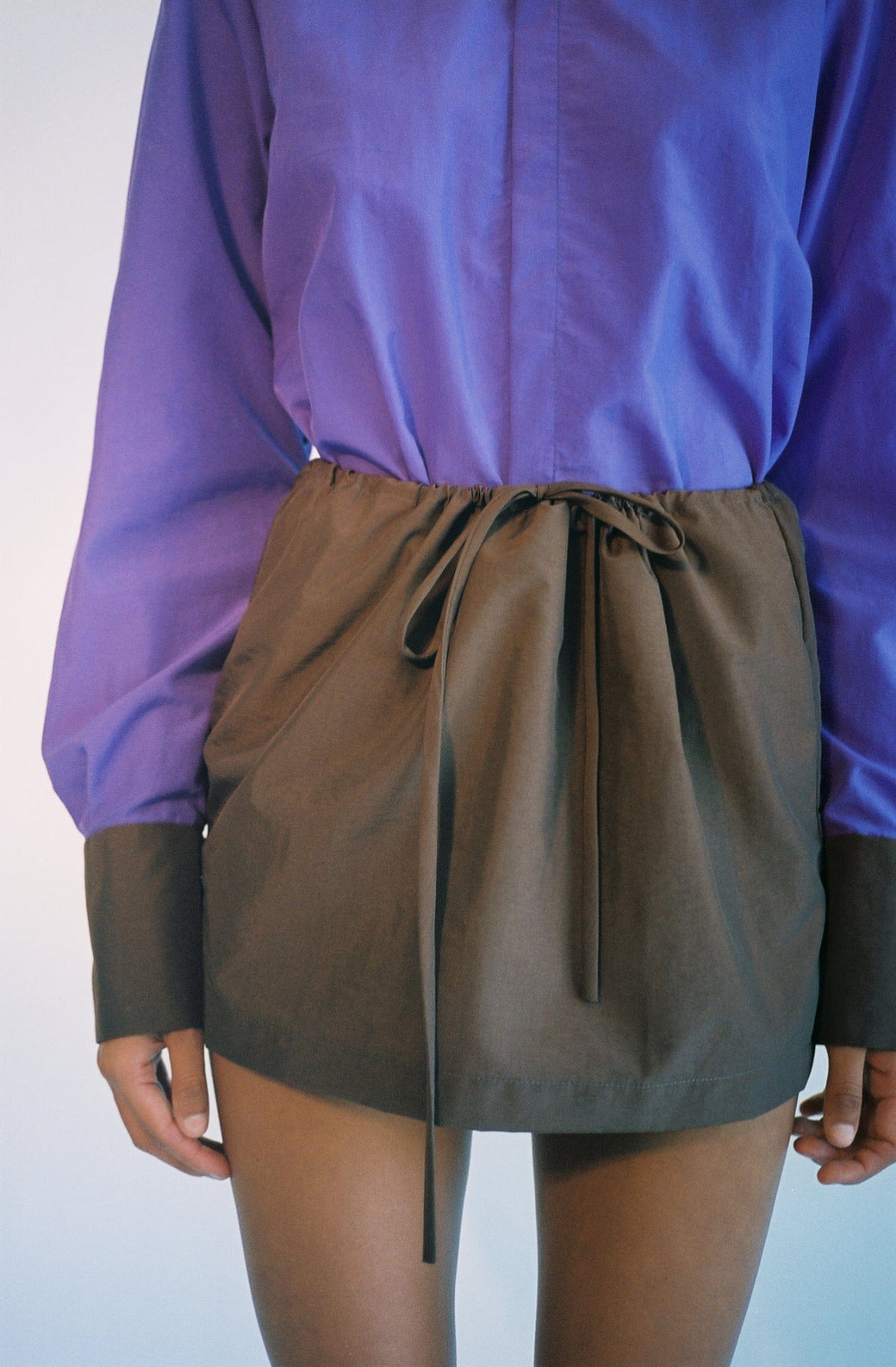 COA ~ Brown Nylon Mini Skirt | MAIMOUN
