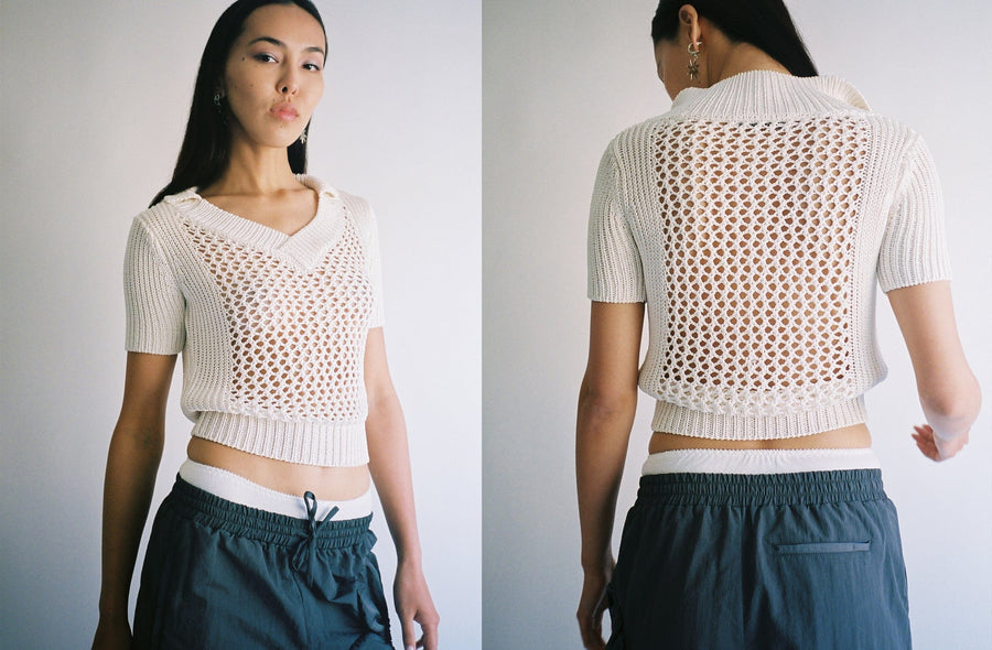 Maimoun Index Series Open Knit Polo Top