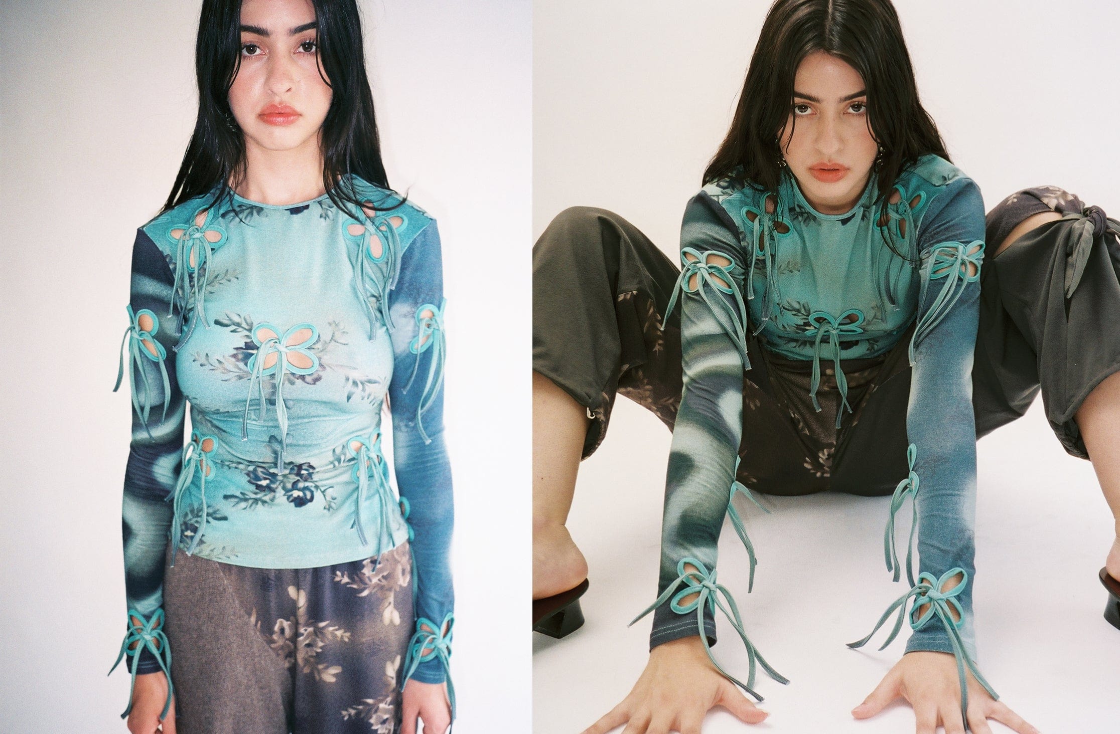 Maimoun J.Kim Turquoise Printed Long-Sleeve