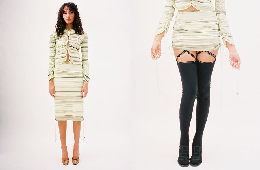 Maimoun Lucille Thièvre Green Stripe Betty Skirt