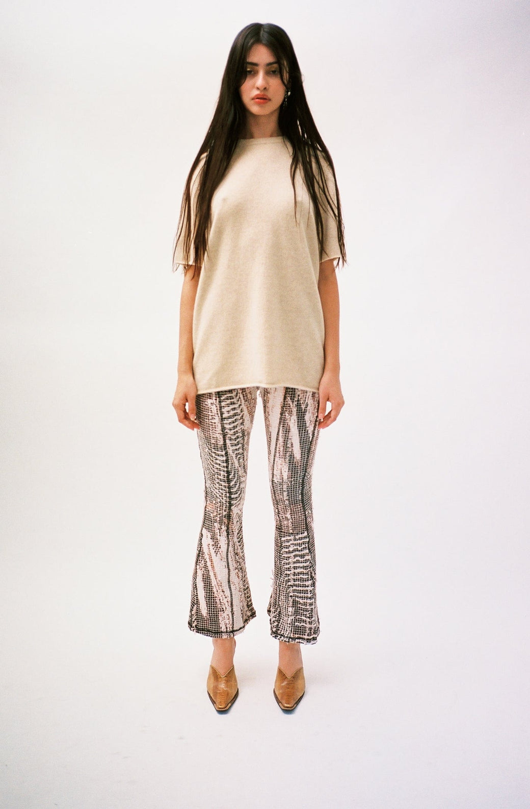 Luna Del Pinal ~ Topographic Stretch Weave Flare Pants