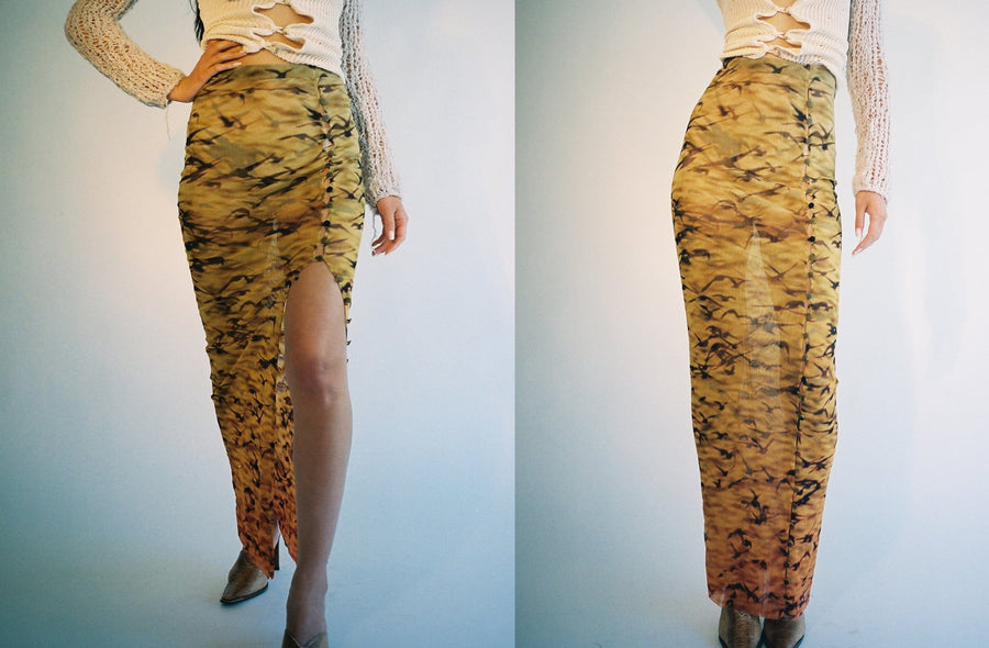 Maimoun Priscavera Sunset Sparrows Mesh Maxi Skirt