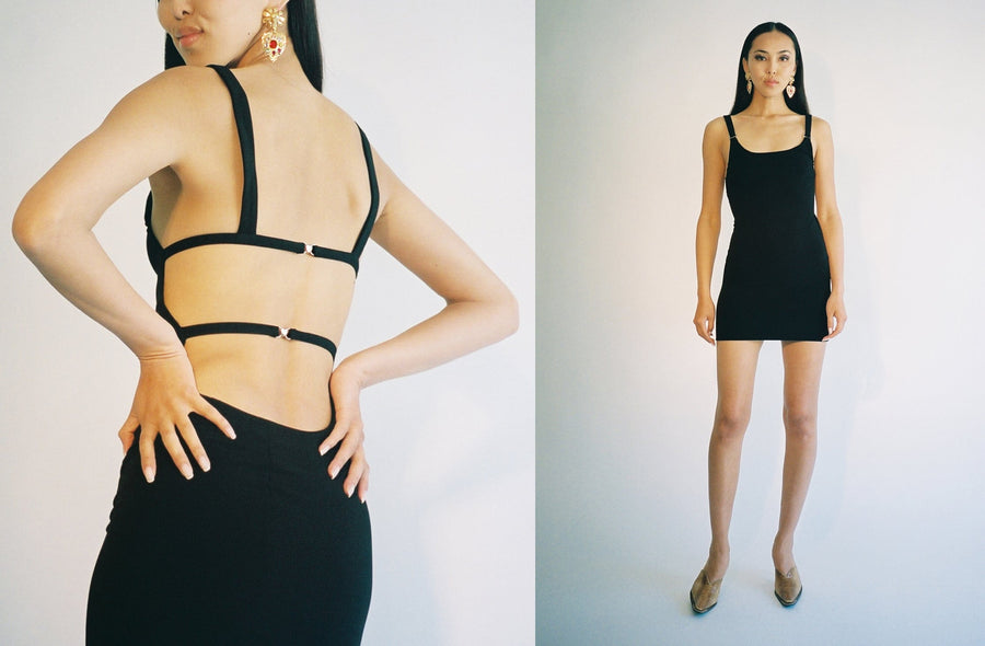 Maimoun Priscavera Black Open Back Mini Dress