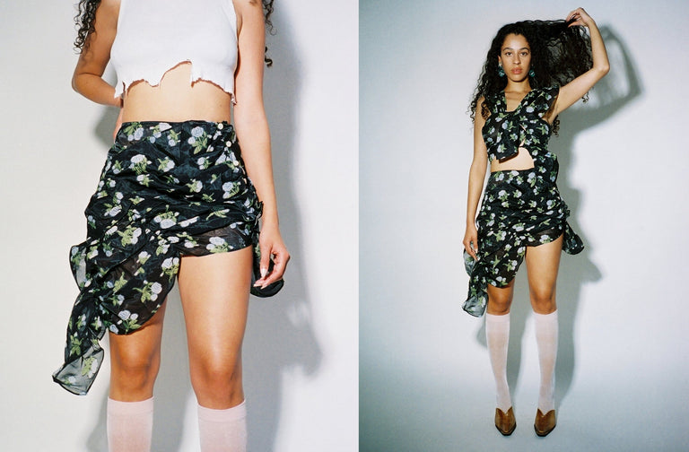 Floral Jacquard Ruched Skirt