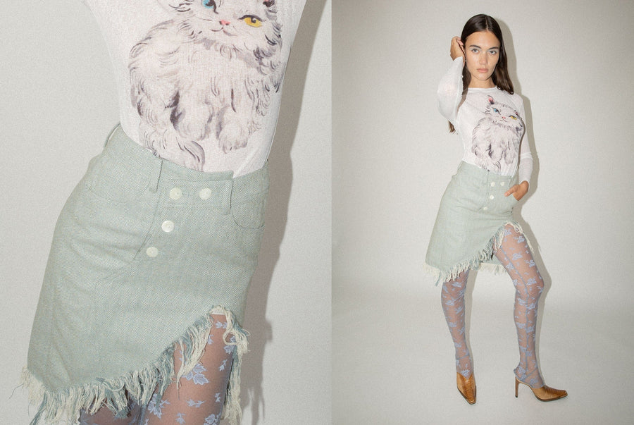Maimoun Yuhan Wang Grey Frayed Tweed Skirt