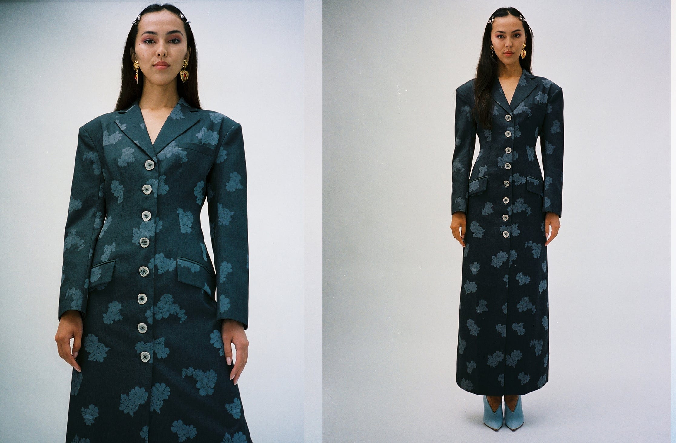 Maimoun Yuhan Wang Dark Grey Floral Printed Coat