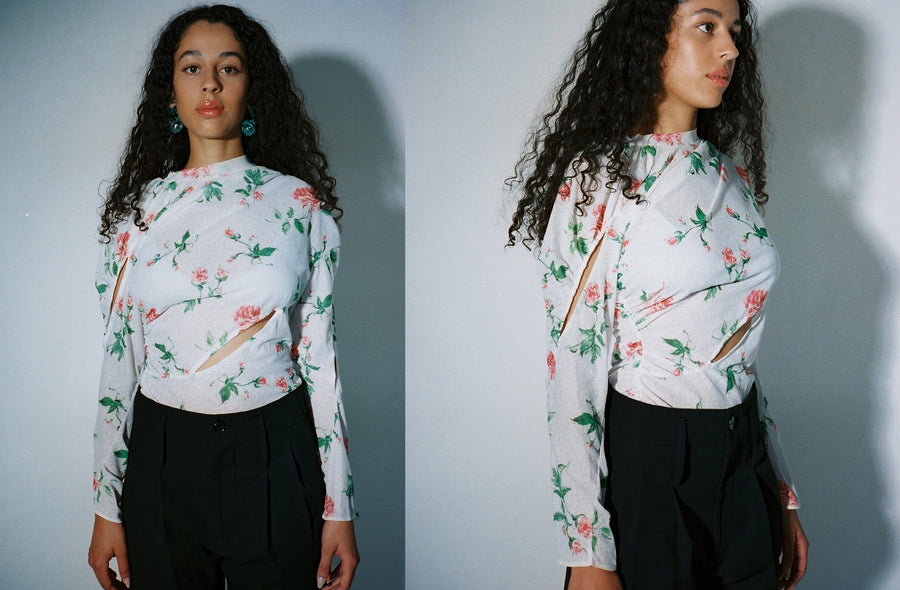 Maimoun Yuhan Wang Slashed Floral Print Top